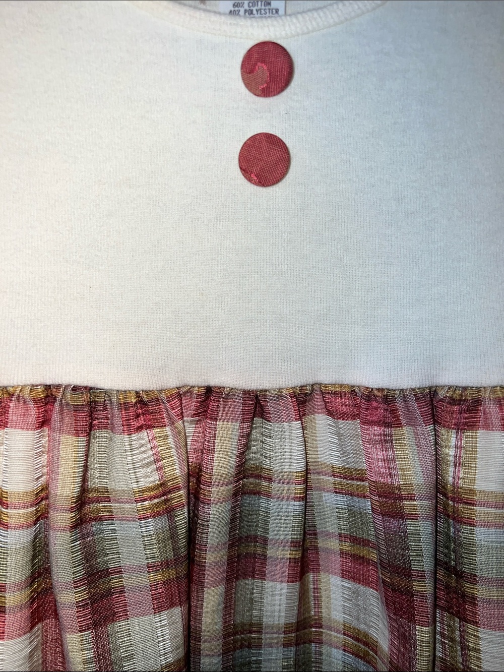 Vintage Neutral Cream Top with Red Plaid Skirt Dress and Matching Hat 24M - Picture 5 of 12